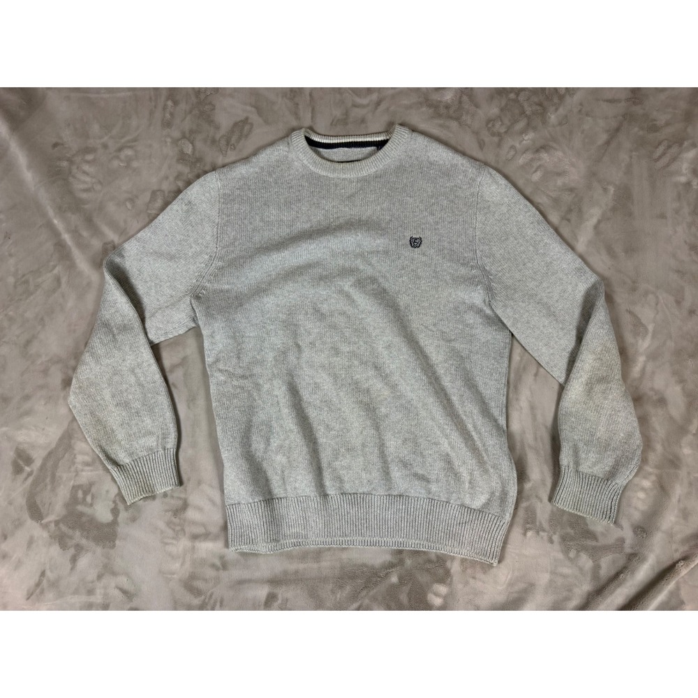 Chaps Mens Heather Gray Cotton Knit Crew Neck Logo Sweater Large